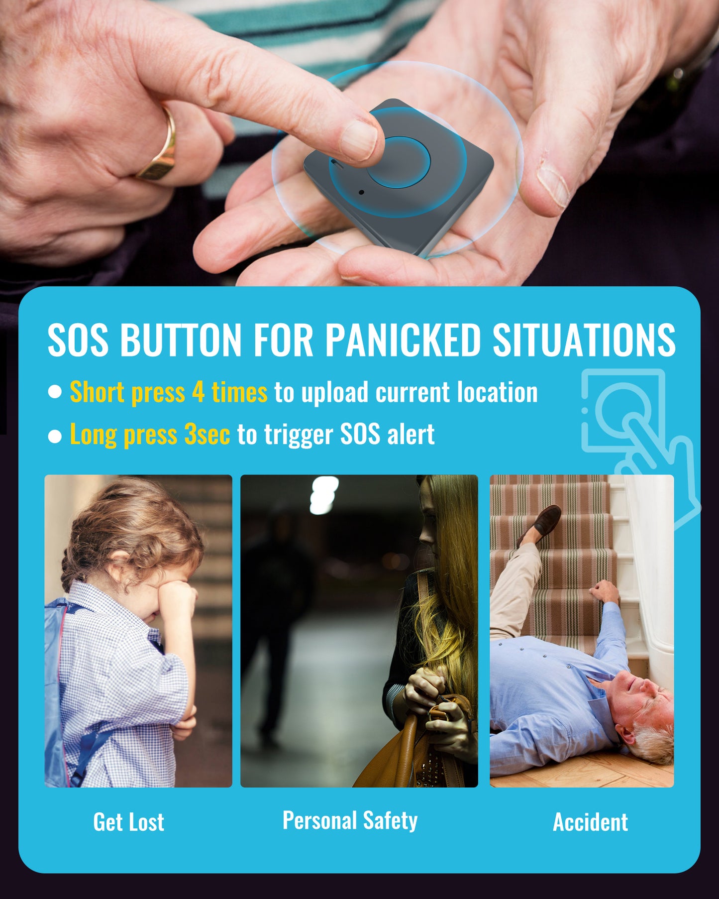 Personal tracking device with panic button