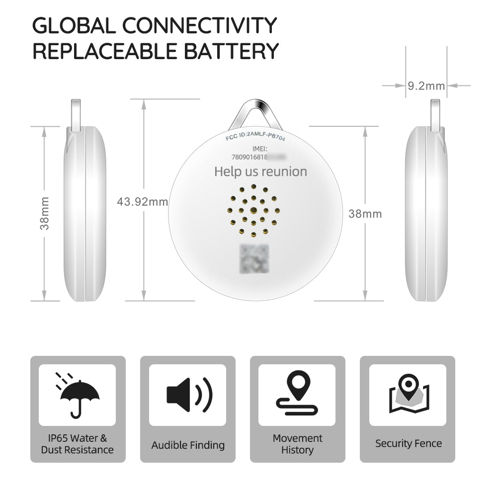LNCOON PB704 GPS Tracker - 80dB Buzzer, 10-Month Battery, IP65 Waterproof, Tiny 12g Design | GPS Tracker Like Airtag for Pets, Keys, Cars & Valuables